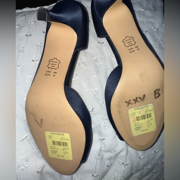 Nina Navy Blue Satin Peep Toe Open Sides Mid Heel Pump Crystal Jewel (New) 6 - Picture 5 of 5